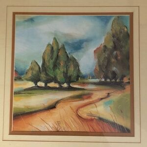 Vintage Countryside Landscape Elaborate Wood Framed Art